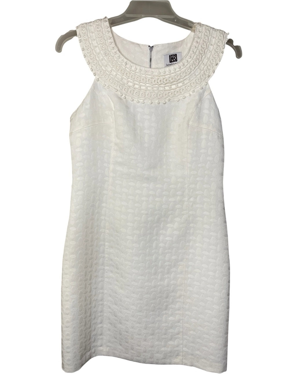 Laundry by Design White Textured Dress with Embroidered Collar Sz 10